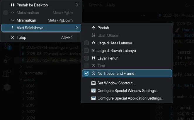 Insert screenshot: KWin Window Rules dialog with "Keep above others" checked